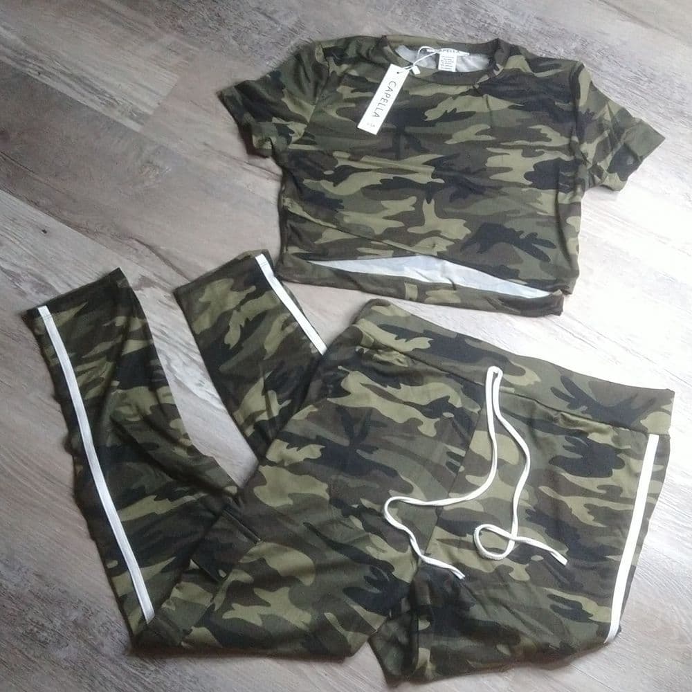Camo Crop Top And Cargo Style Pant Matching Sexy 2 Piece Outfit - Thumbnail 6