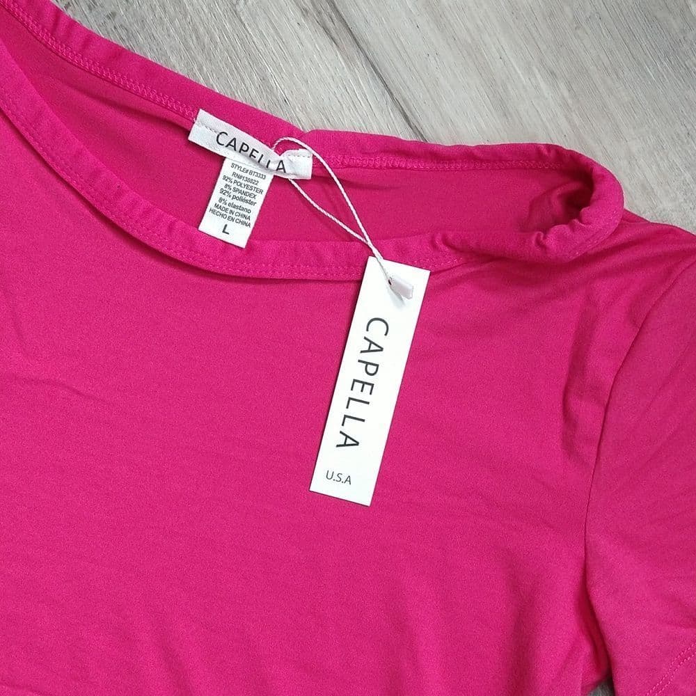 Basic Fuchsia Pink Stretchy Crop Top Tee - Thumbnail 5