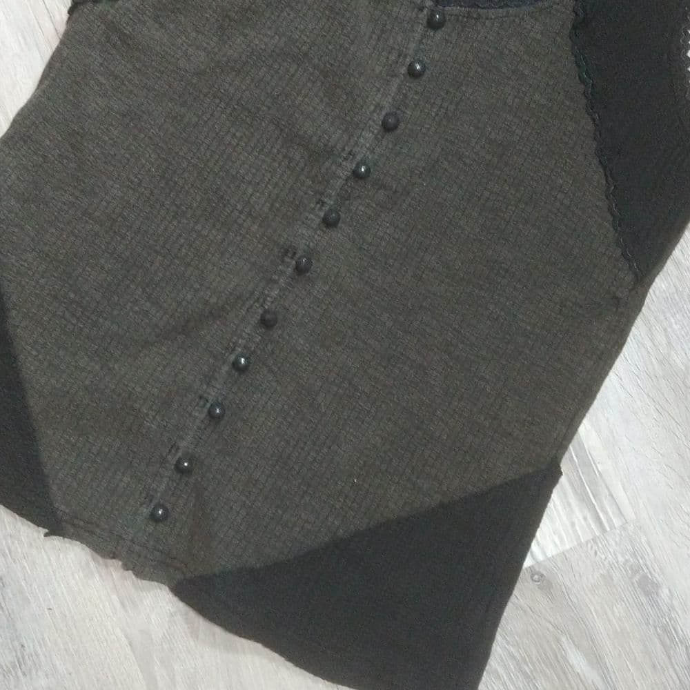 POL Charcoal Black Button Up Ribbed Knot Tank - Thumbnail 3