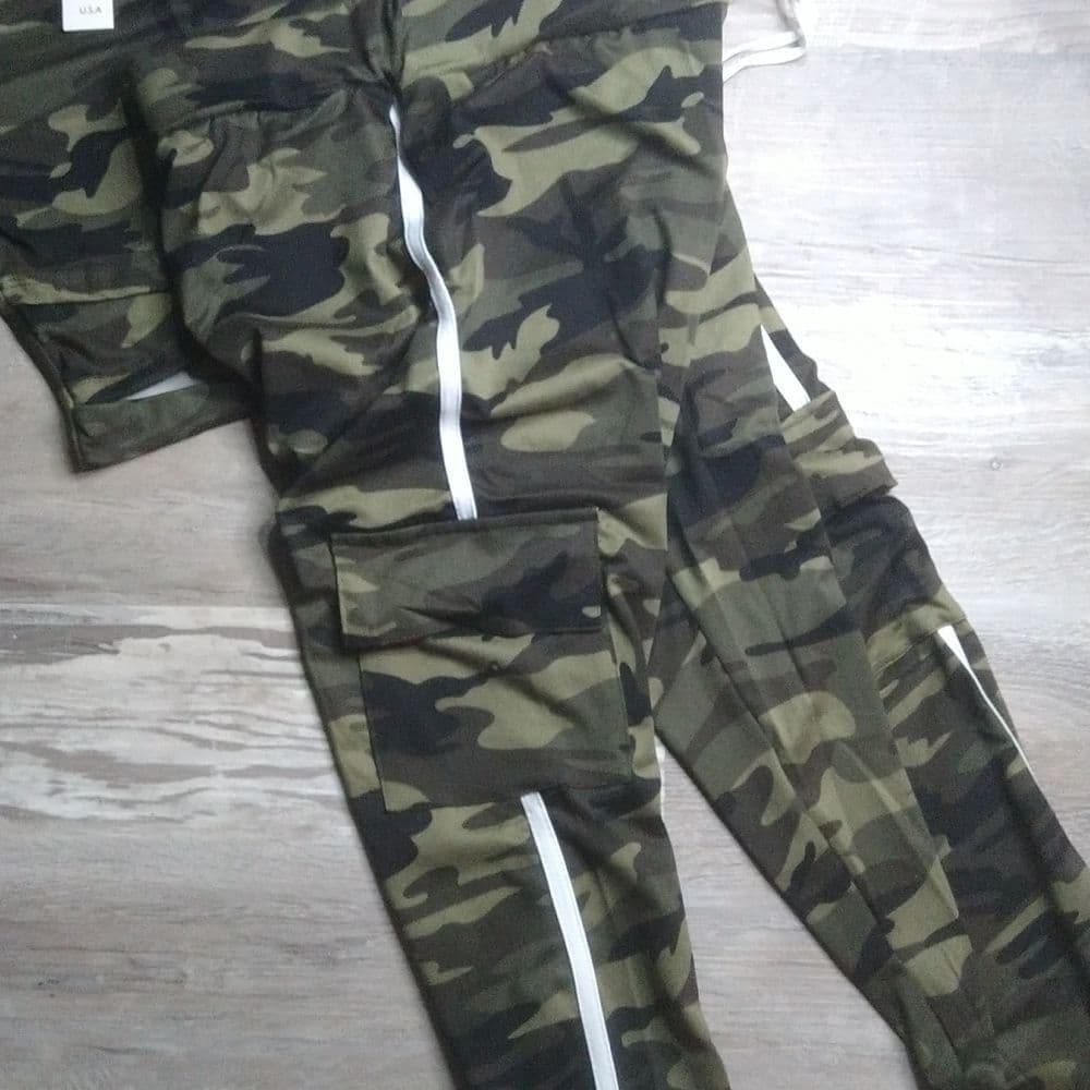 Camo Crop Top And Cargo Style Pant Matching Sexy 2 Piece Outfit - Thumbnail 11