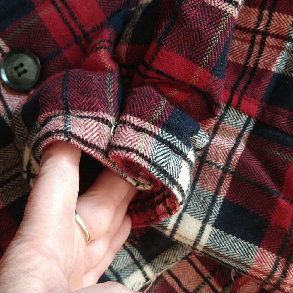 Red and Black Plaid Oversized Fit Frayed Quilted POL Jacket - Thumbnail 7