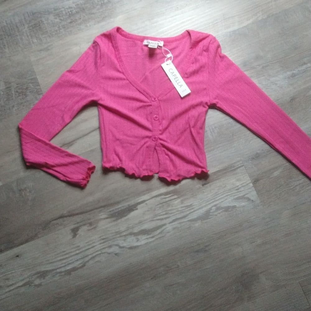 Berry Pink Ribbed Long Sleeve Soft Stretchy Crop Top - Thumbnail 3