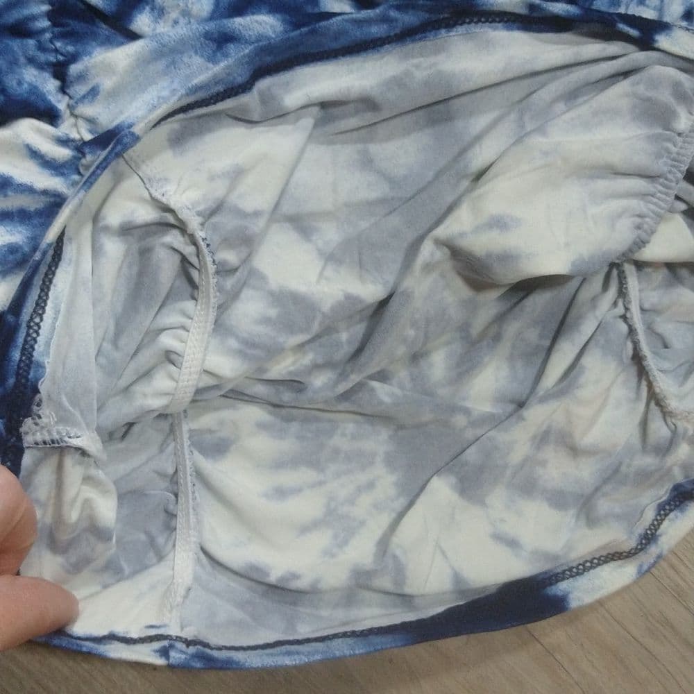 Blue and White Tie Dye Strapless Body Con Dress - Thumbnail 4