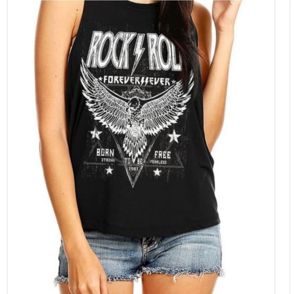 Rock ⚡ Roll Oversized Crop Top Tank - Thumbnail 2