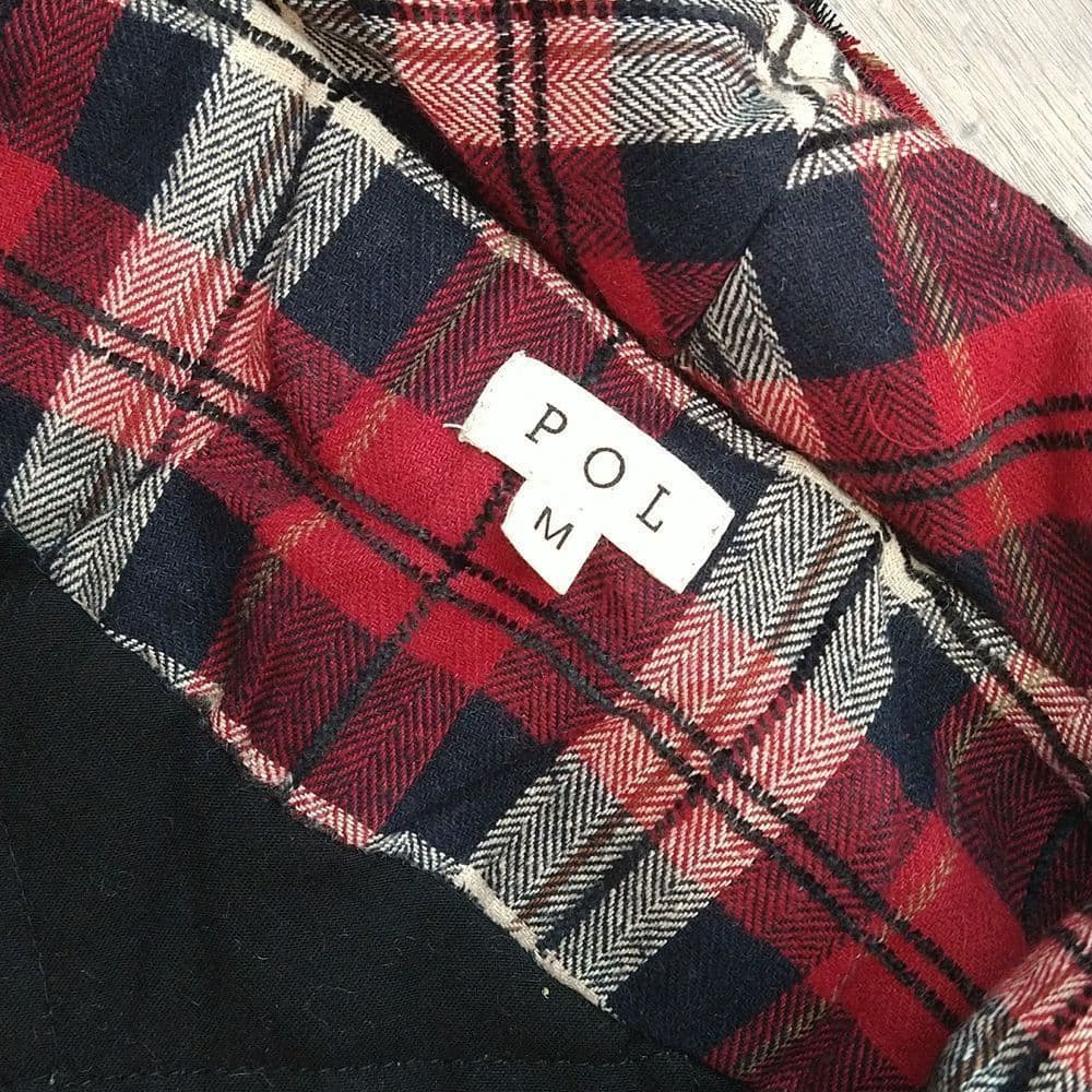 Red and Black Plaid Oversized Fit Frayed Quilted POL Jacket - Thumbnail 11