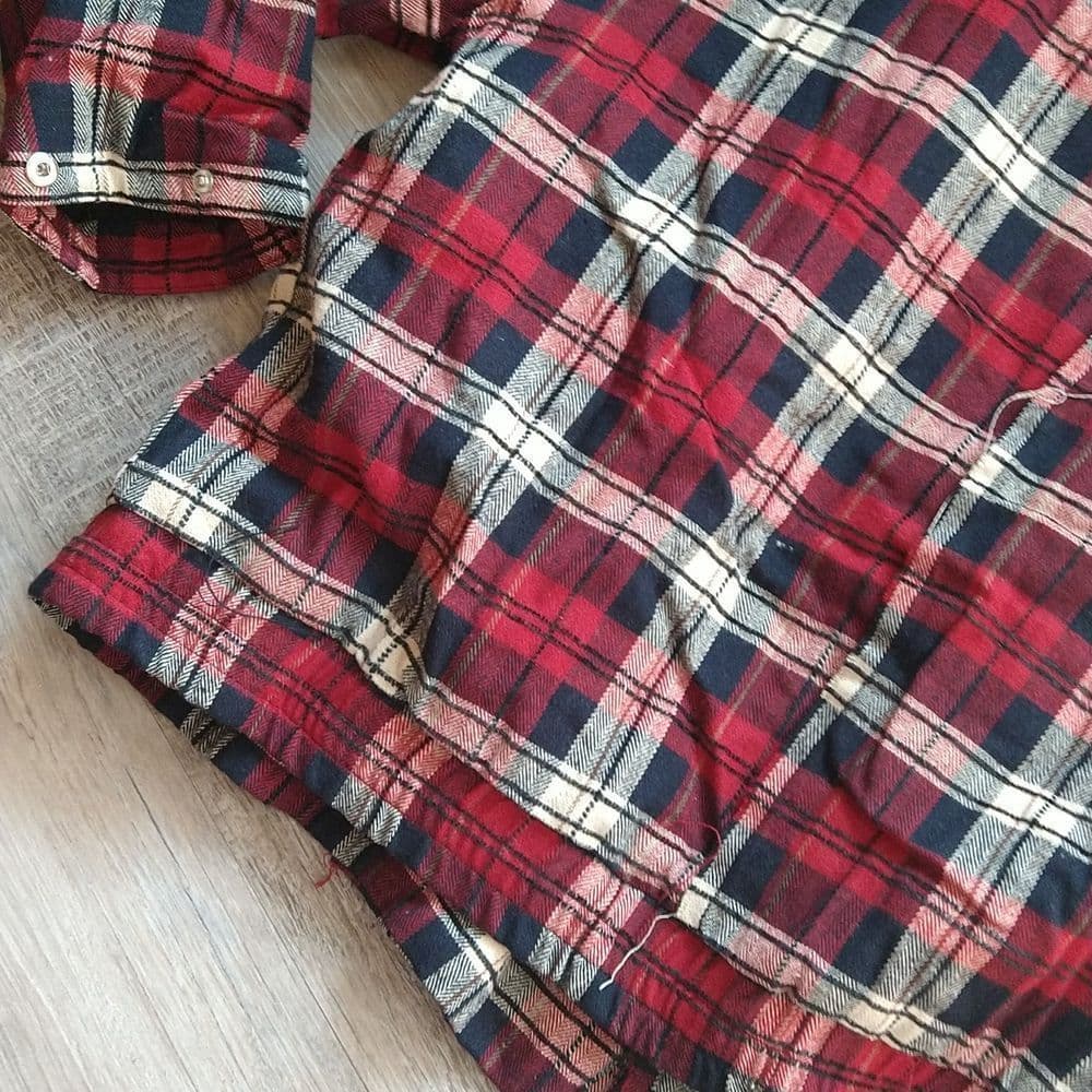Red and Black Plaid Oversized Fit Frayed Quilted POL Jacket - Thumbnail 12
