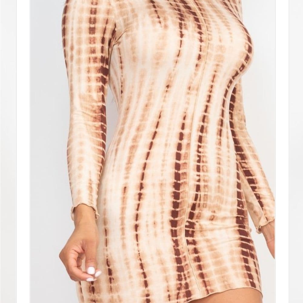 Burgundy Tie-dye Printed Body Con Mini Dress - Thumbnail 2