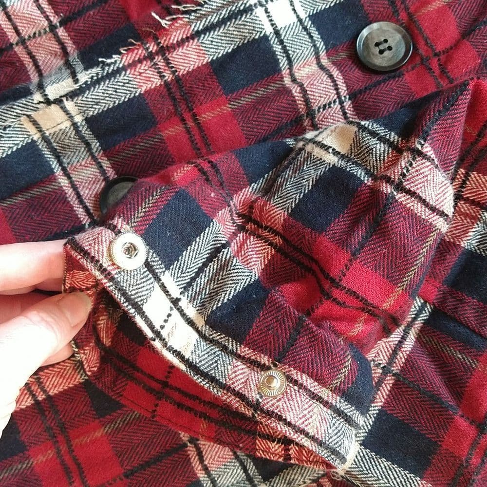 Red and Black Plaid Oversized Fit Frayed Quilted POL Jacket - Thumbnail 8