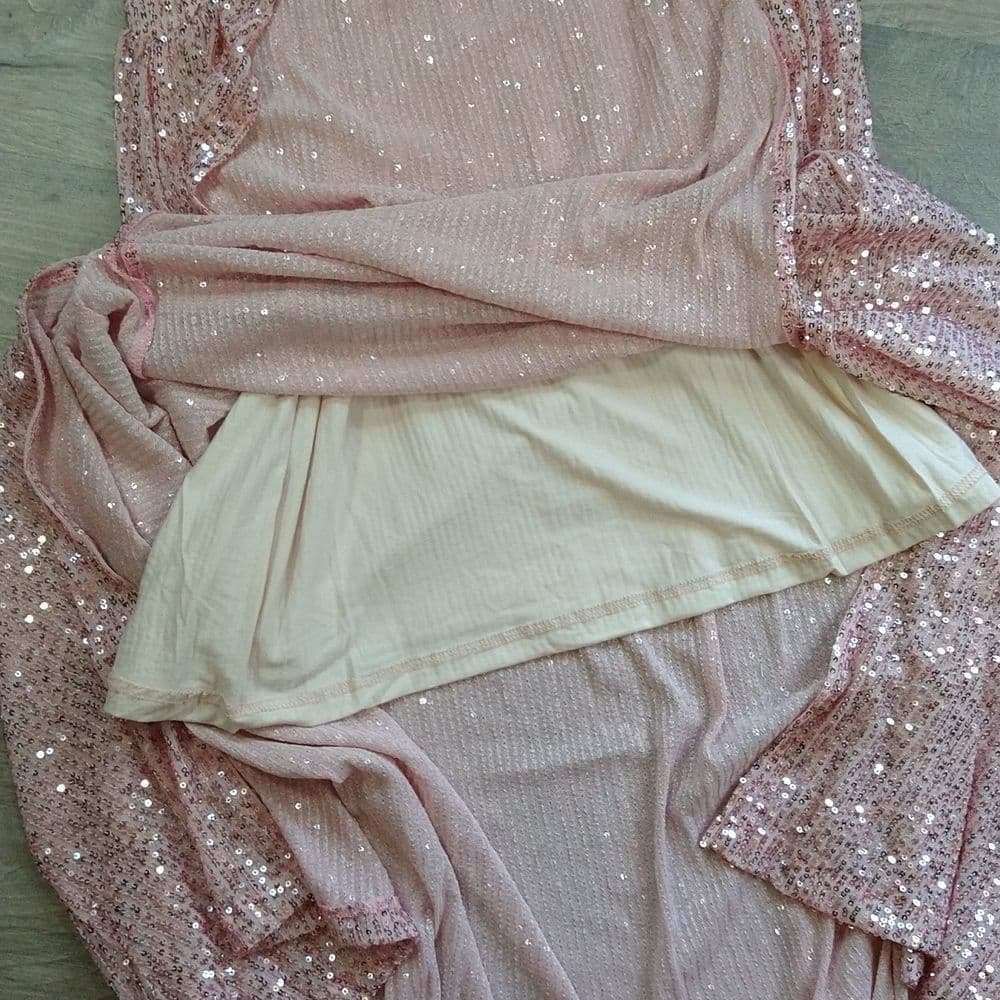 POL Elegant Blush Pink Sparkly Sequin Long Sleeveless Evening Dress - Thumbnail 9