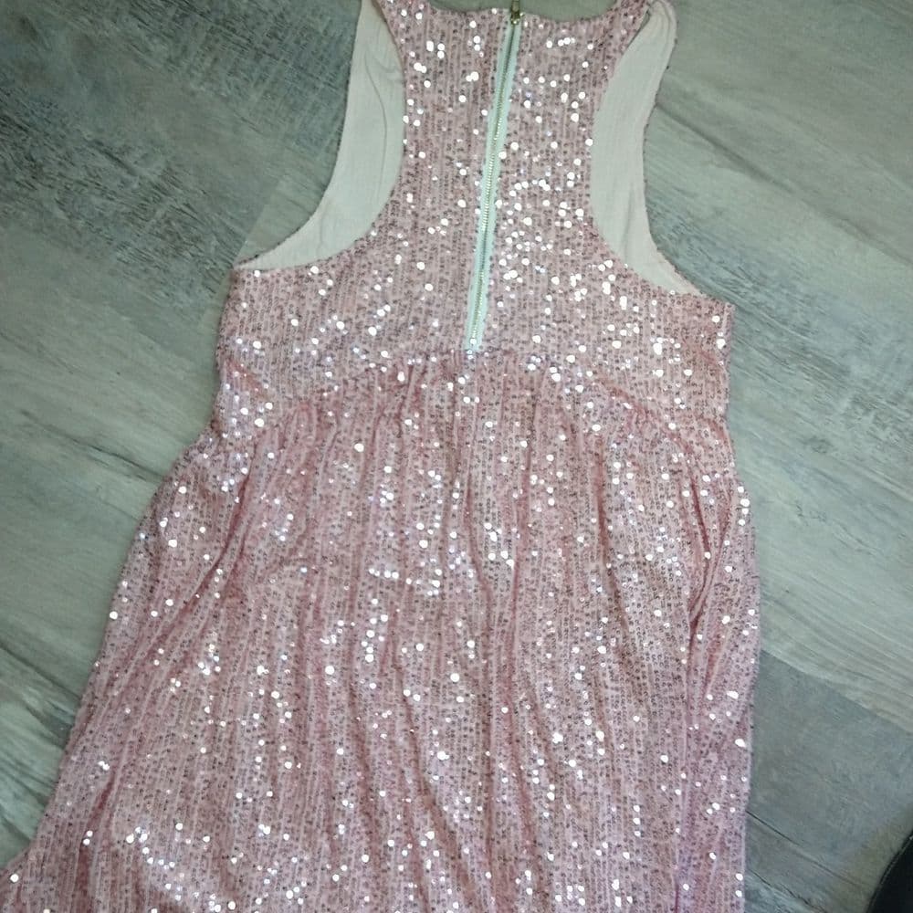 POL Elegant Blush Pink Sparkly Sequin Long Sleeveless Evening Dress - Thumbnail 12