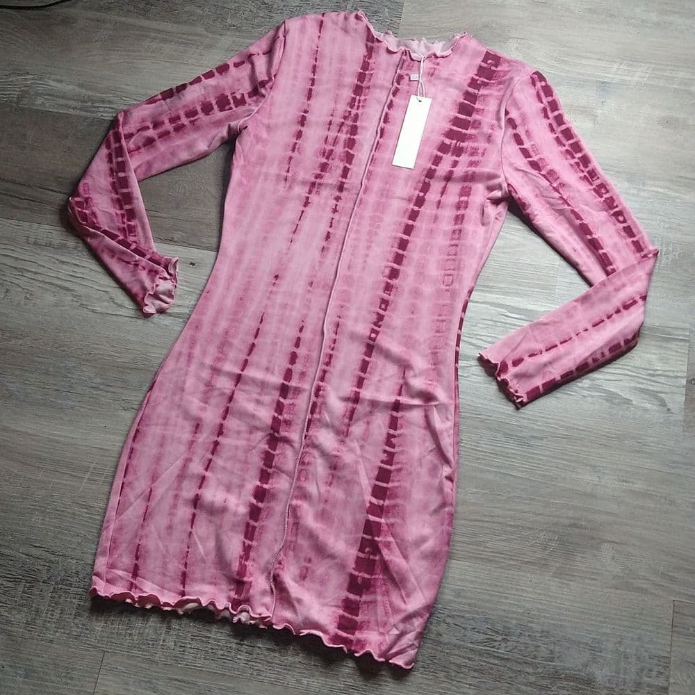 Burgundy Tie-dye Printed Body Con Mini Dress - Thumbnail 3