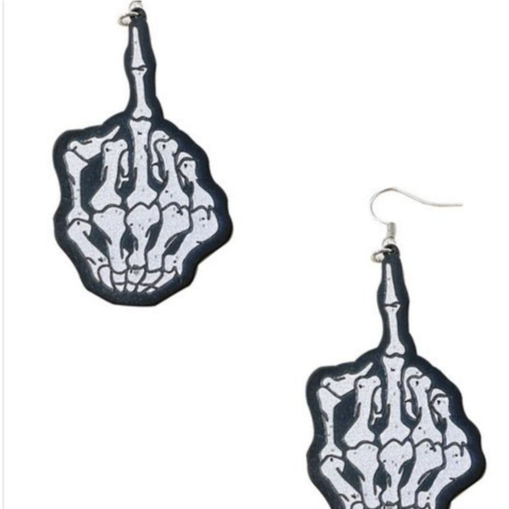 Large Middle Finger Skull Hands Skeleton Earrings