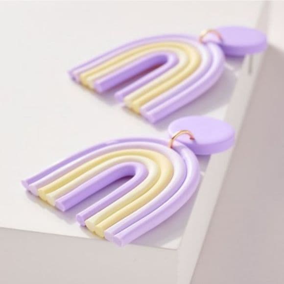 Purple Rainbow Clay Drop Earrings - Thumbnail 12