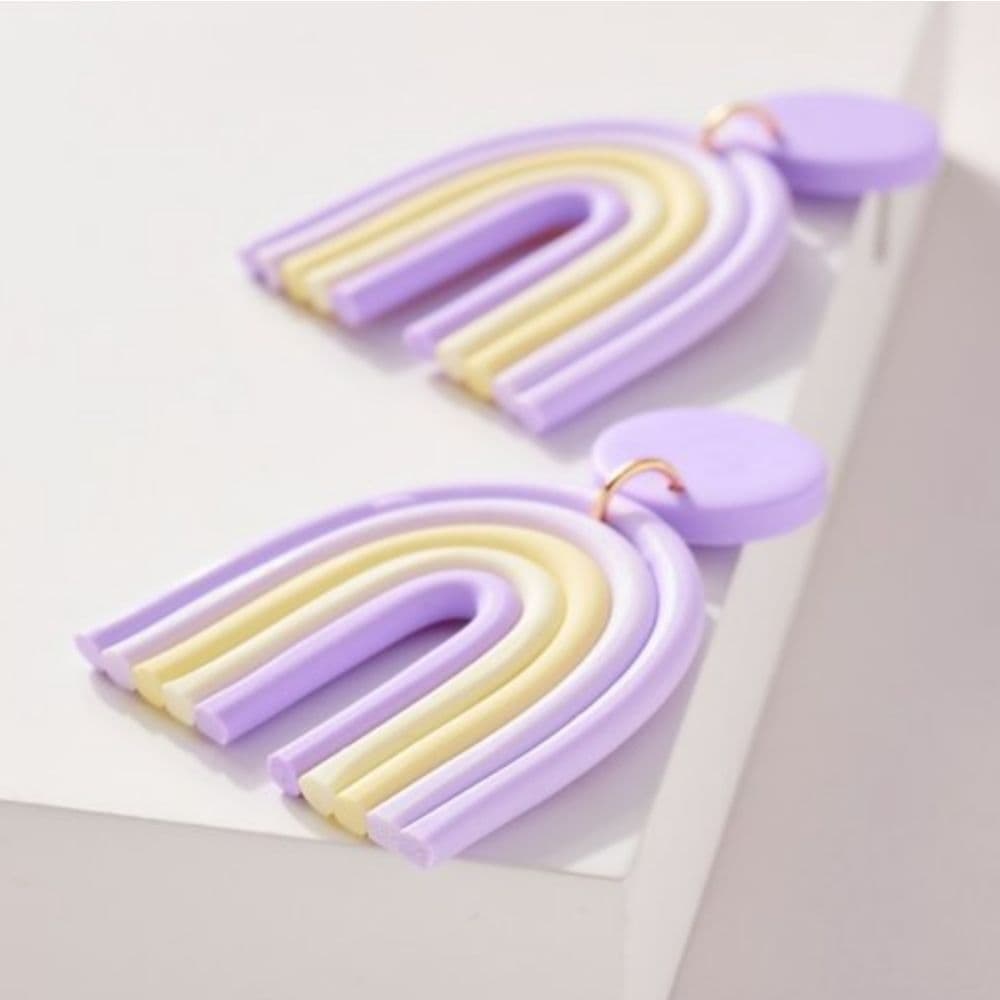 Purple Rainbow Clay Drop Earrings - Thumbnail 11
