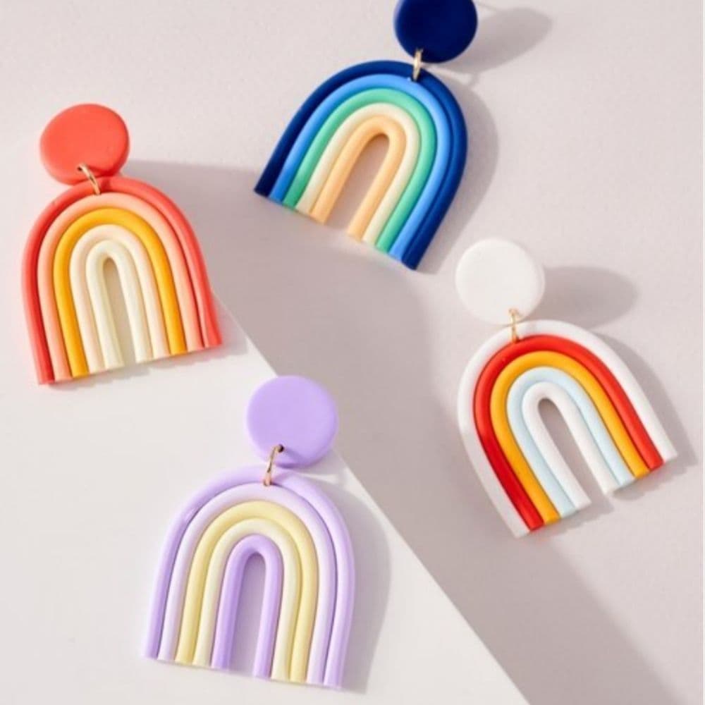 Purple Rainbow Clay Drop Earrings - Thumbnail 8