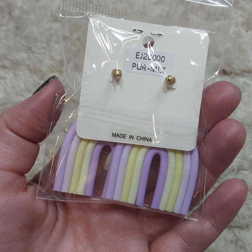 Purple Rainbow Clay Drop Earrings - Thumbnail 4