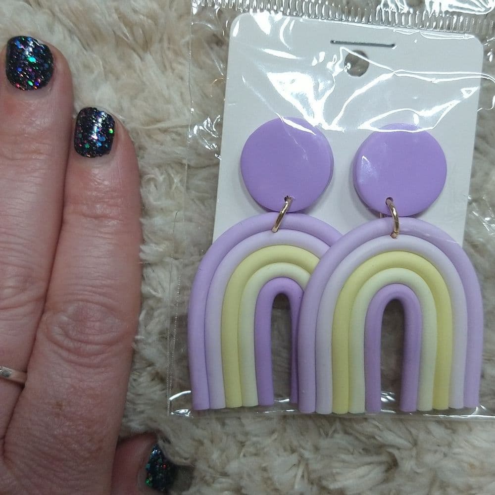Purple Rainbow Clay Drop Earrings - Thumbnail 3