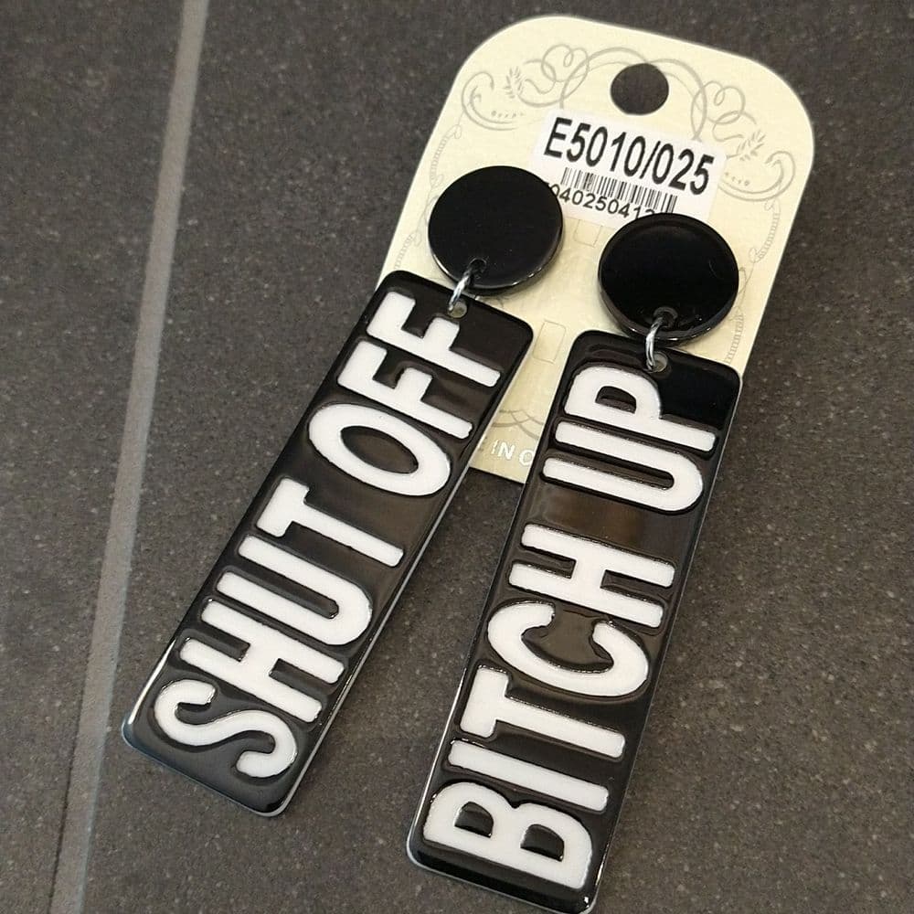 Shut Off B*tch Up Profanity Acrylic Earrings - Thumbnail 7