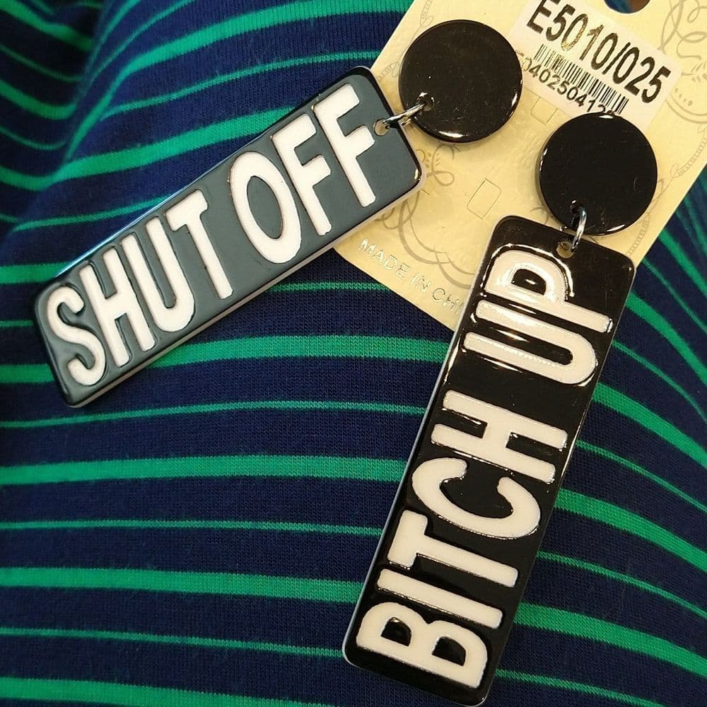 Shut Off B*tch Up Profanity Acrylic Earrings - Thumbnail 4