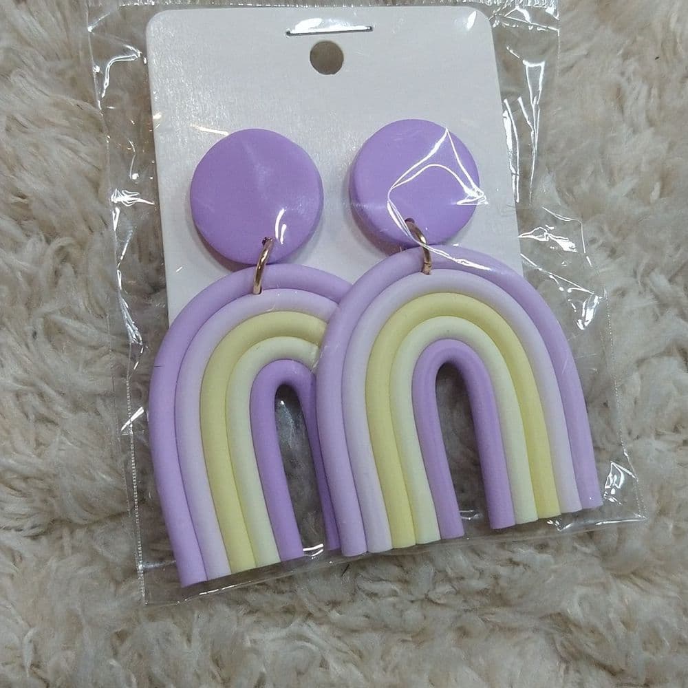 Purple Rainbow Clay Drop Earrings