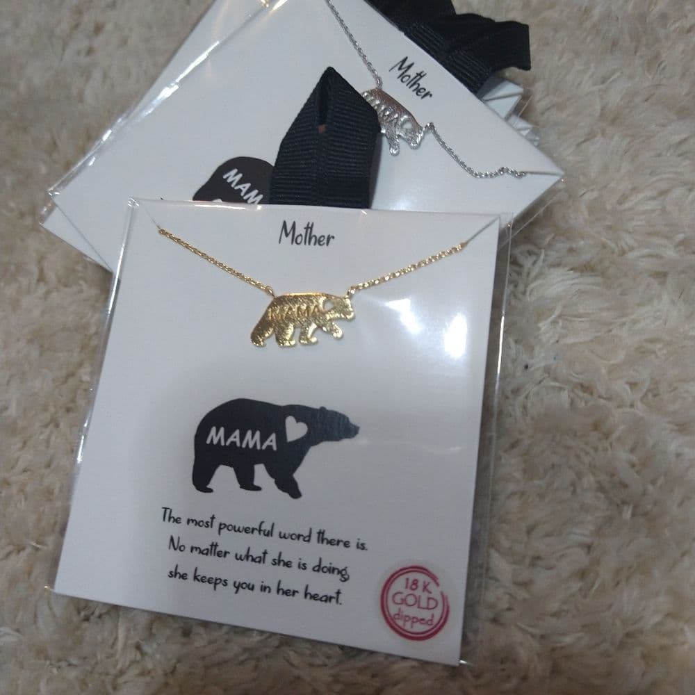 Rhodium Dipped Mama Bear Necklace