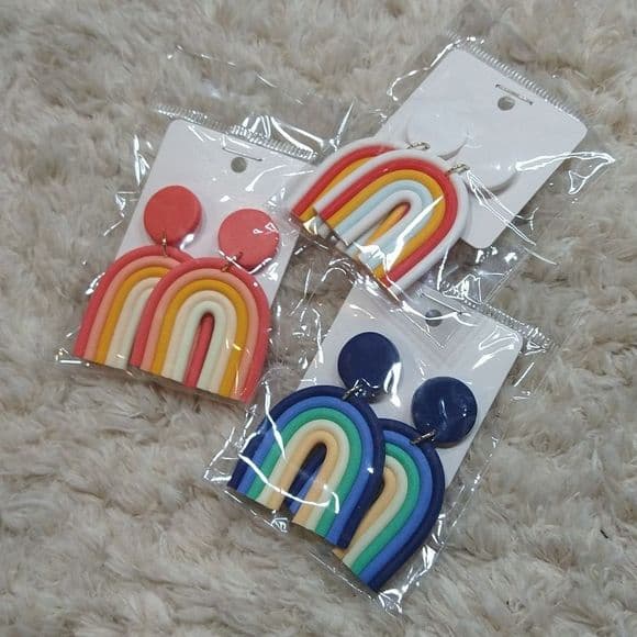 Retro Style Colorful Clay Rainbow Earrings - Thumbnail 5