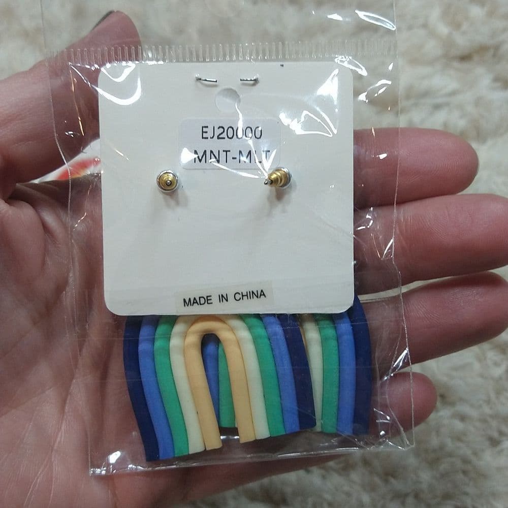 Retro Style Colorful Clay Rainbow Earrings - Thumbnail 2