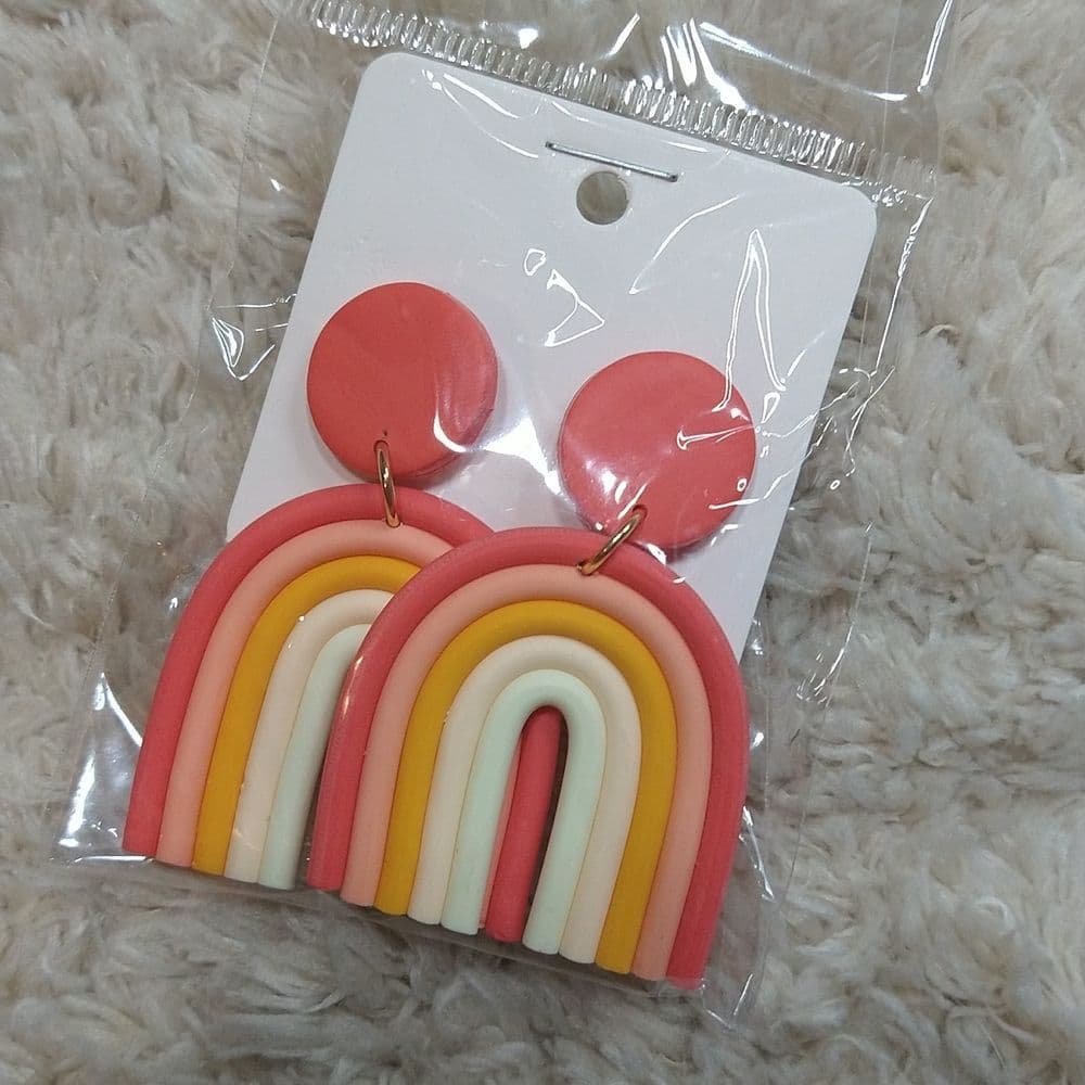 Purple Rainbow Clay Drop Earrings - Thumbnail 6