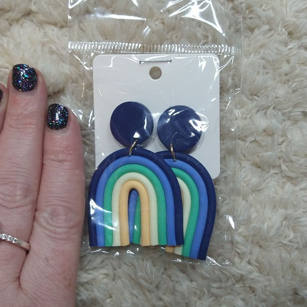 Retro Style Colorful Clay Rainbow Earrings - Thumbnail 3