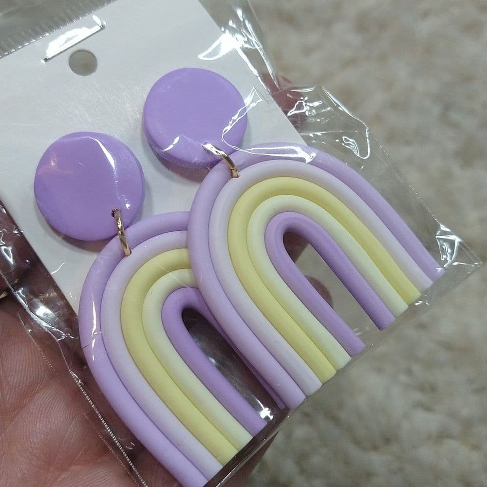 Purple Rainbow Clay Drop Earrings - Thumbnail 5