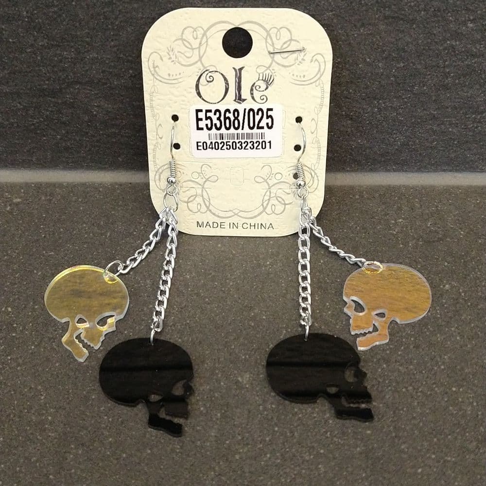 Color Changing Skulls on Chain Dangle Acrylic Earrings - Thumbnail 2