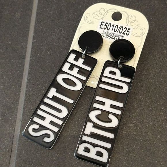 Shut Off B*tch Up Profanity Acrylic Earrings - Thumbnail 8
