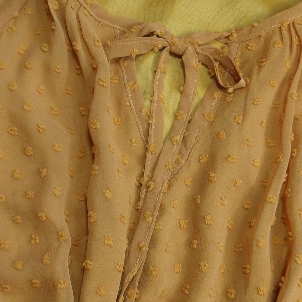 Rust Swiss Dot Key Hole Long Sleeve Dress - Thumbnail 12