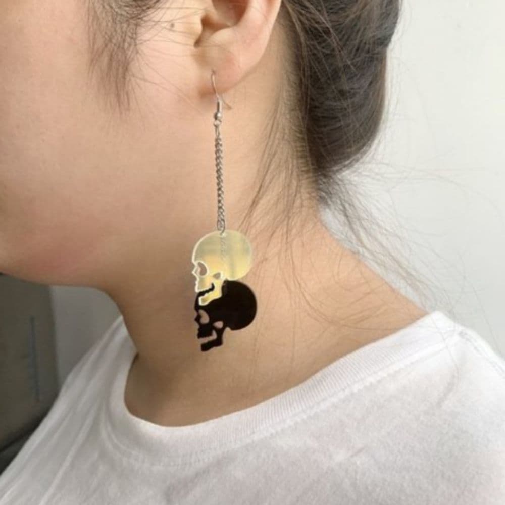 Color Changing Skulls on Chain Dangle Acrylic Earrings - Thumbnail 6