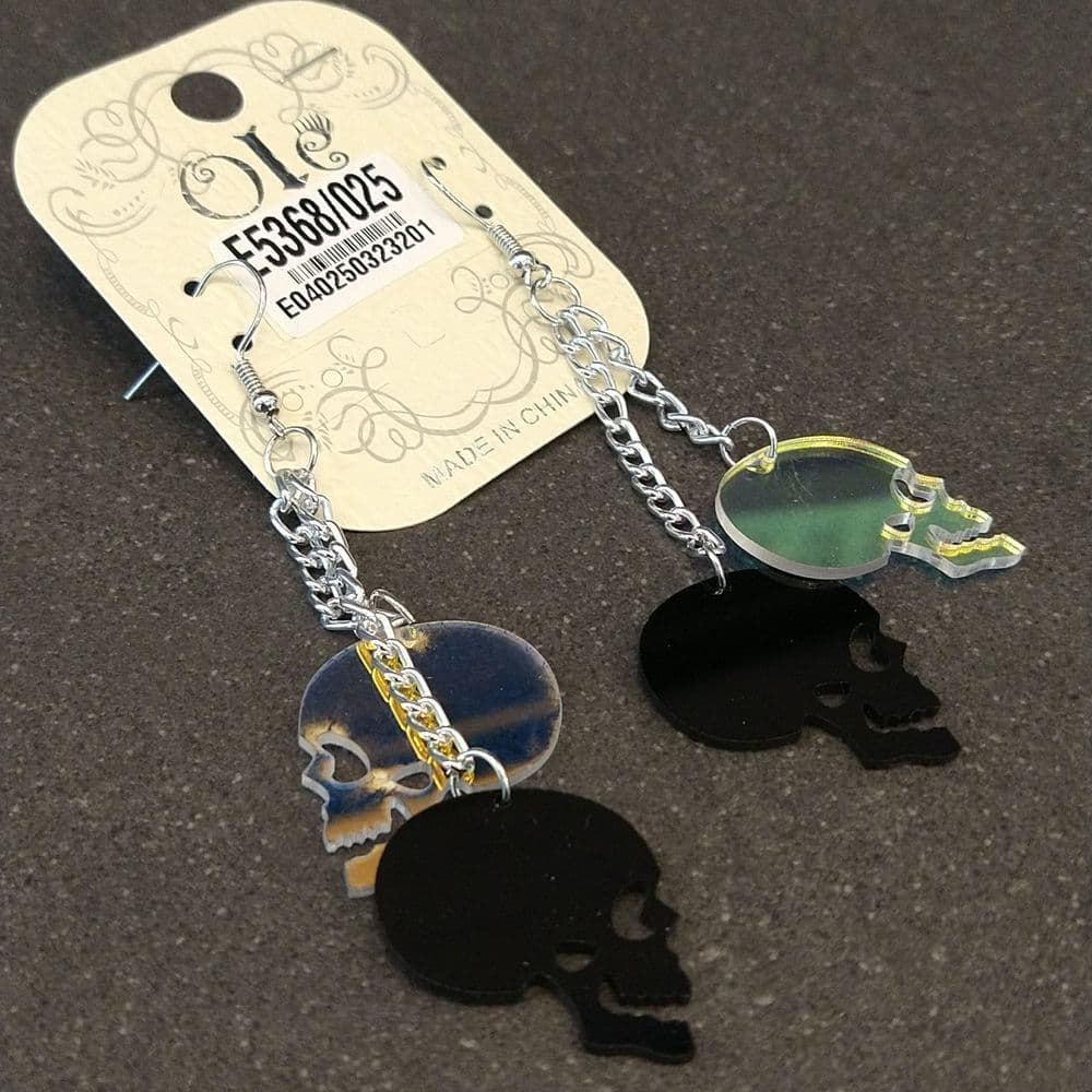 Color Changing Skulls on Chain Dangle Acrylic Earrings - Thumbnail 5