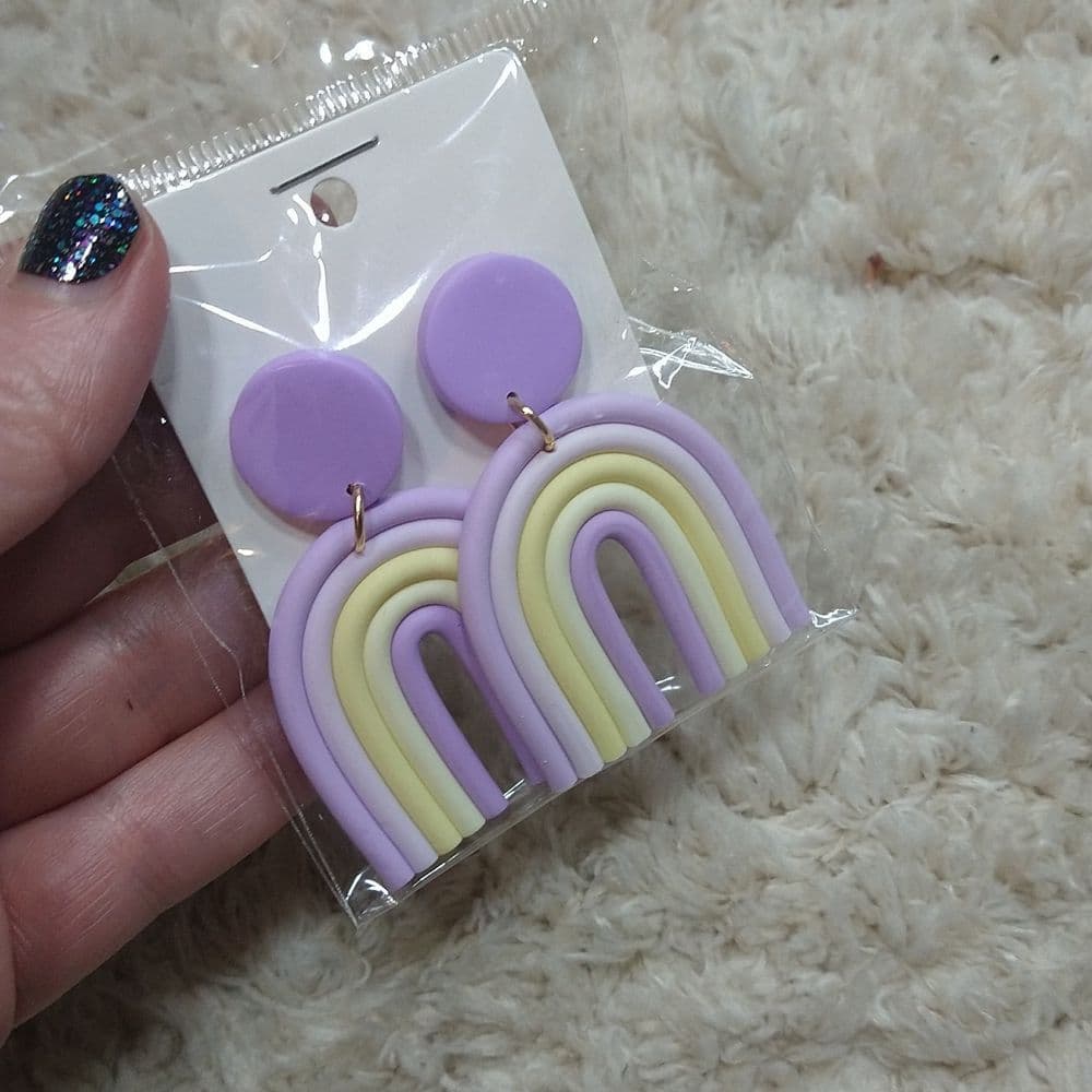 Purple Rainbow Clay Drop Earrings - Thumbnail 2