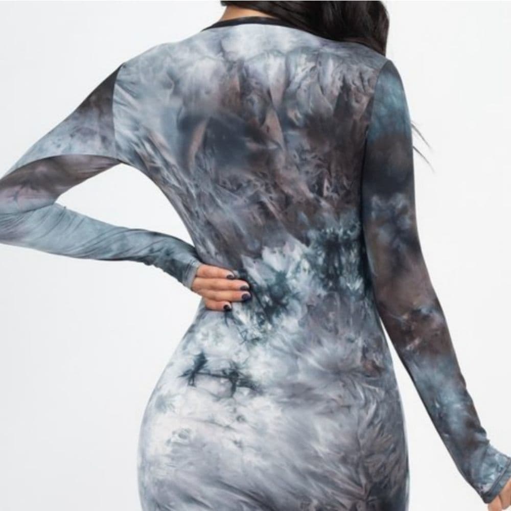 Navy Blue Sexy Tie Dye Body Con Dress