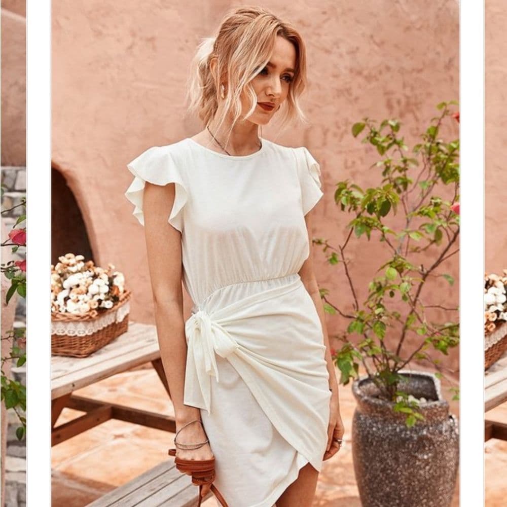 Cute and Casual Soft Stretchy Faux Wrap Ruffle Sleeve Dress - Thumbnail 8