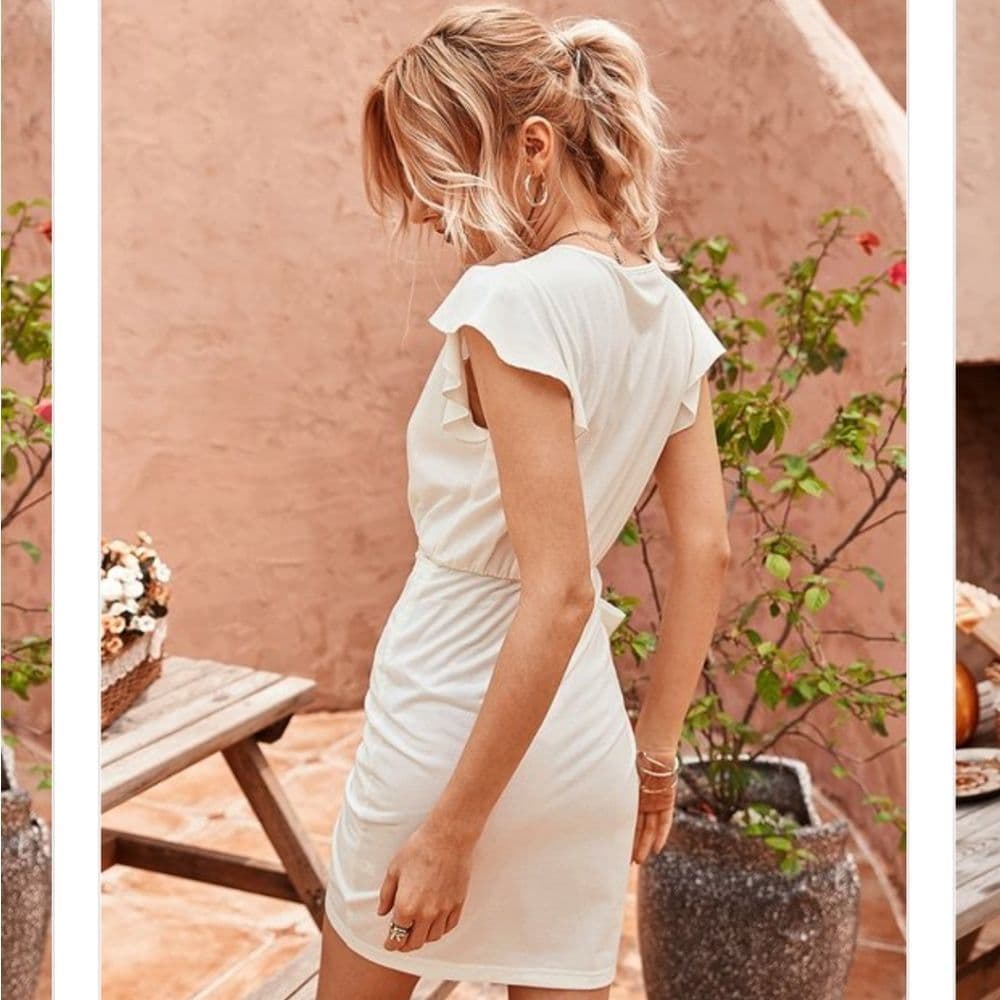 Cute and Casual Soft Stretchy Faux Wrap Ruffle Sleeve Dress - Thumbnail 10
