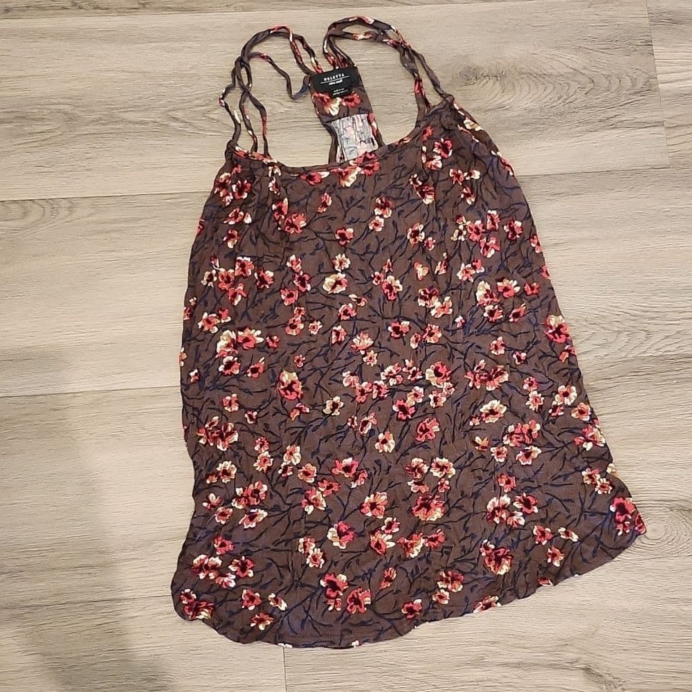 Deletta Brown Floral Racer Back Tank Top - Thumbnail 7