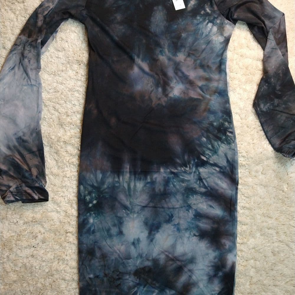 Navy Blue Sexy Tie Dye Body Con Dress - Thumbnail 3