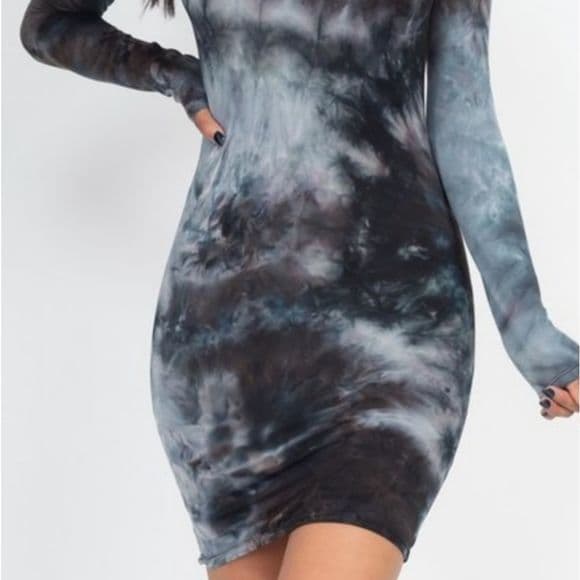 Navy Blue Sexy Tie Dye Body Con Dress - Thumbnail 9