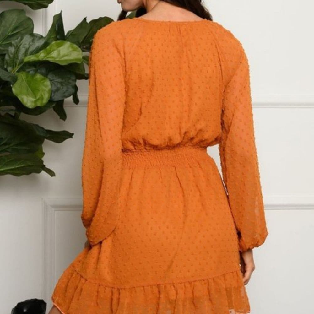Green Swiss Dot Key Hole Long Sleeve Dress - Thumbnail 10