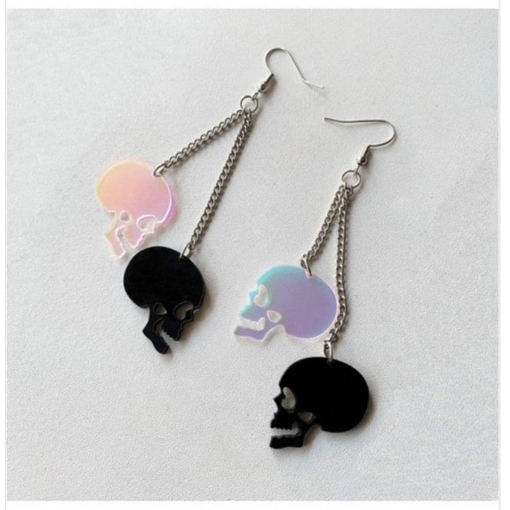 Color Changing Skulls on Chain Dangle Acrylic Earrings - Thumbnail 9