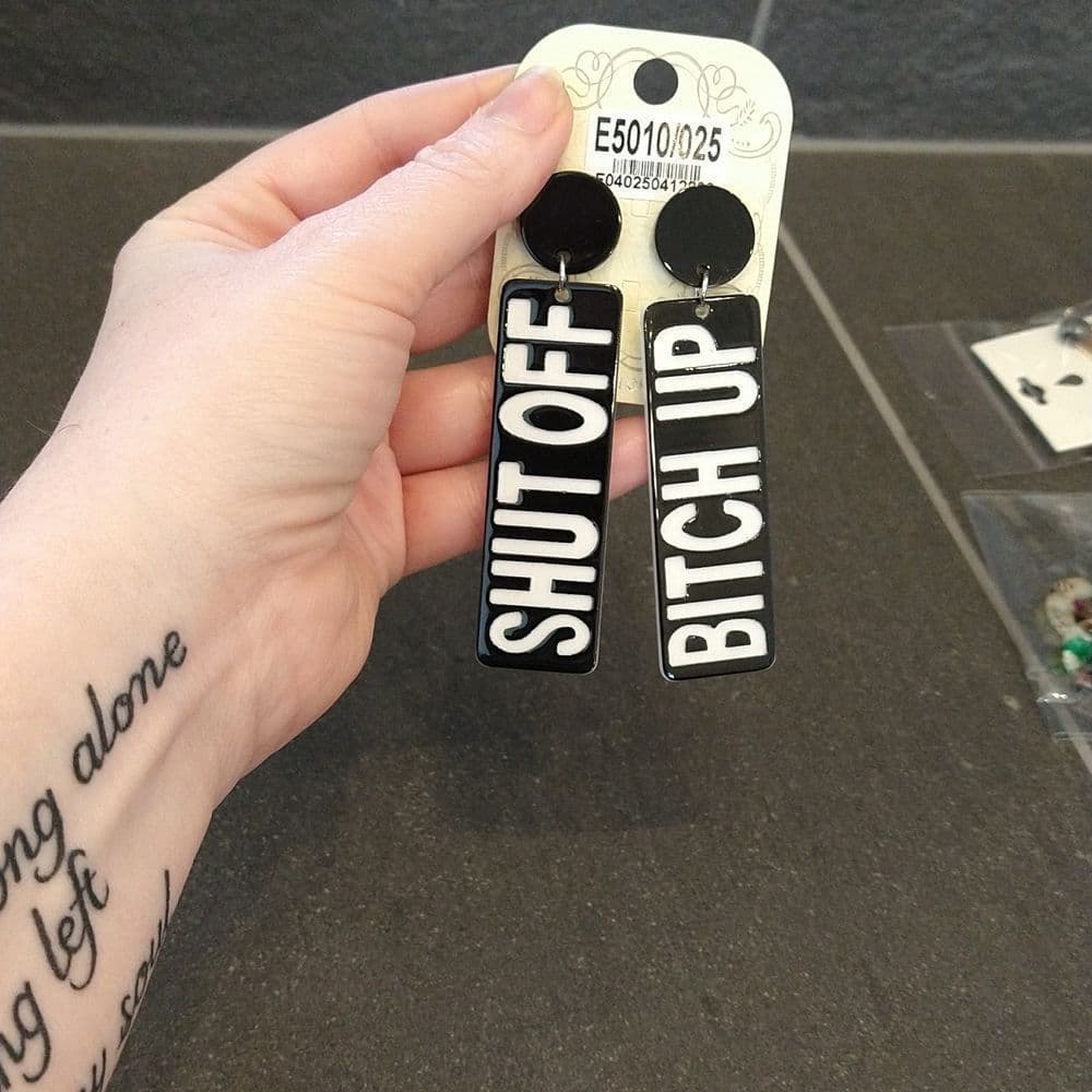 Shut Off B*tch Up Profanity Acrylic Earrings - Thumbnail 3