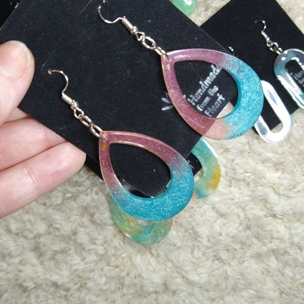 6 Pairs of Bright Colorful Resin Earrings - Thumbnail 4