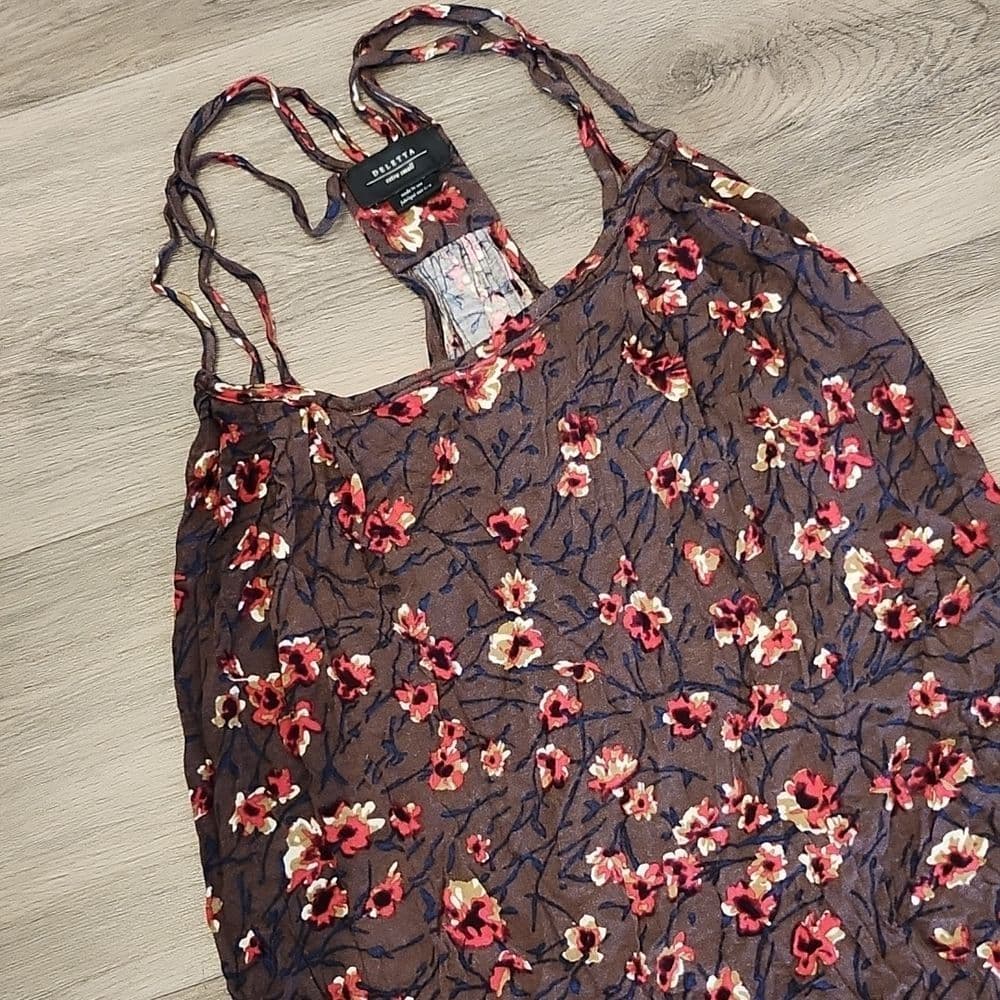 Deletta Brown Floral Racer Back Tank Top