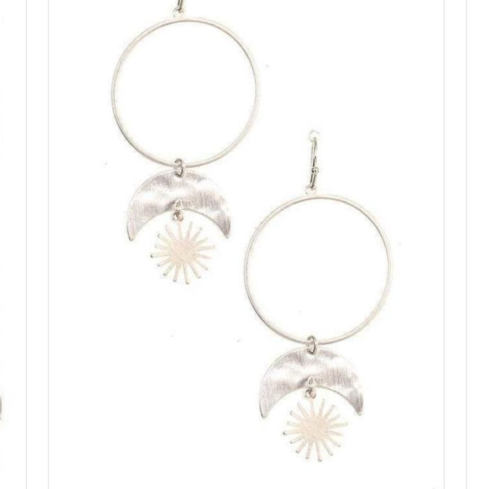 Sun and Moon Round Circle Link Dangle Earrings Silver or Rose Gold - Thumbnail 10