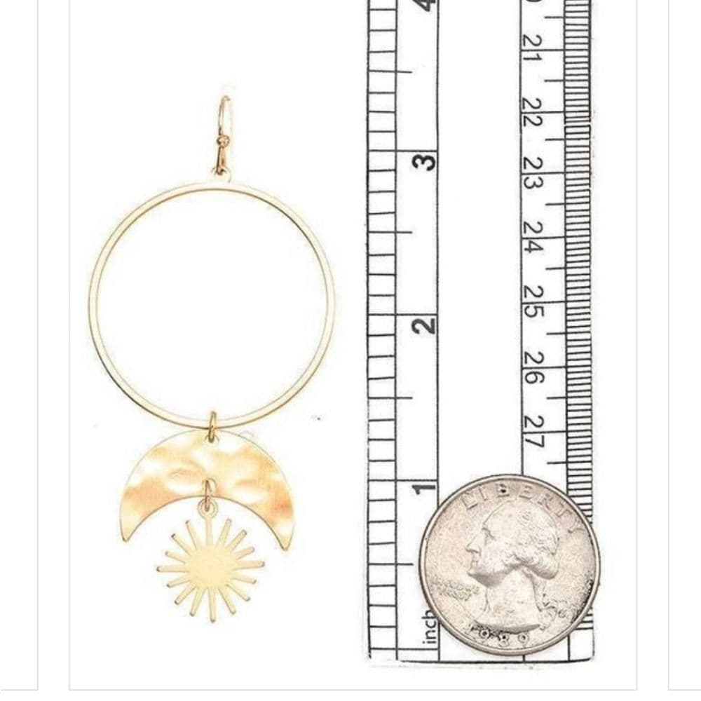 Sun and Moon Round Circle Link Dangle Earrings Silver or Rose Gold - Thumbnail 5