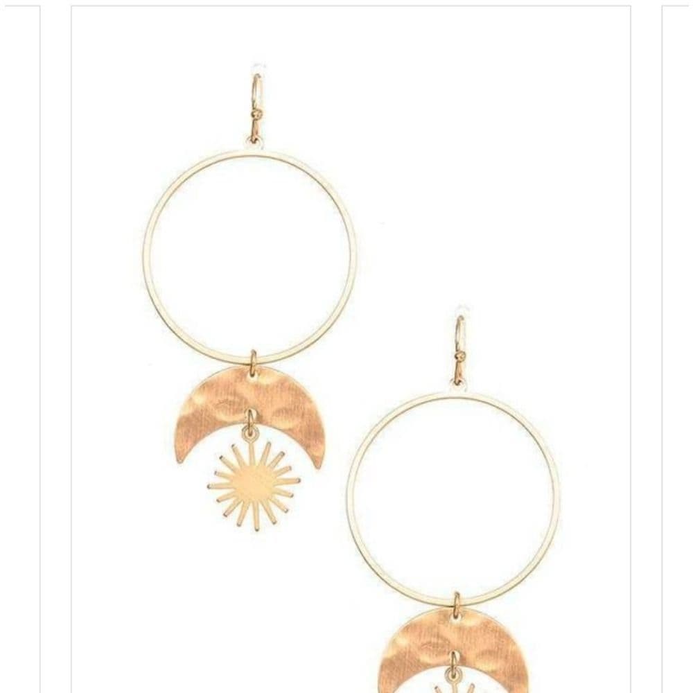 Sun and Moon Round Circle Link Dangle Earrings Silver or Rose Gold - Thumbnail 4